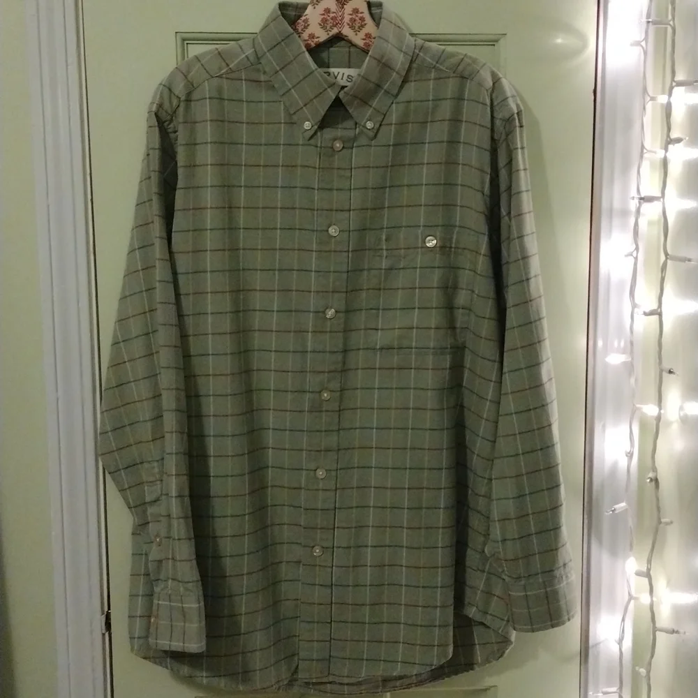 Men's Orvis size Medium dusty pistachio green check pattern button up - Picture 2 of 5